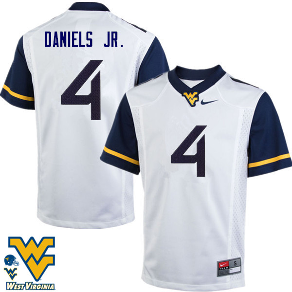 Men #4 Mike Daniels Jr. West Virginia Mountaineers College Football Jerseys-White - Click Image to Close